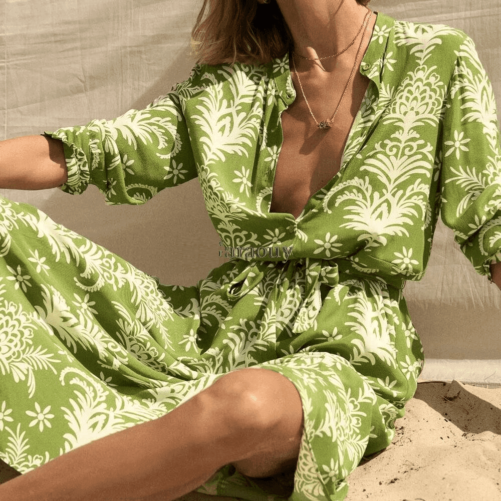 שמלת מקסי בגיזרה נשית קלילה בהדפס פרחוני להופעה נשית מדוייקת ומרהיבה - לה איסלה