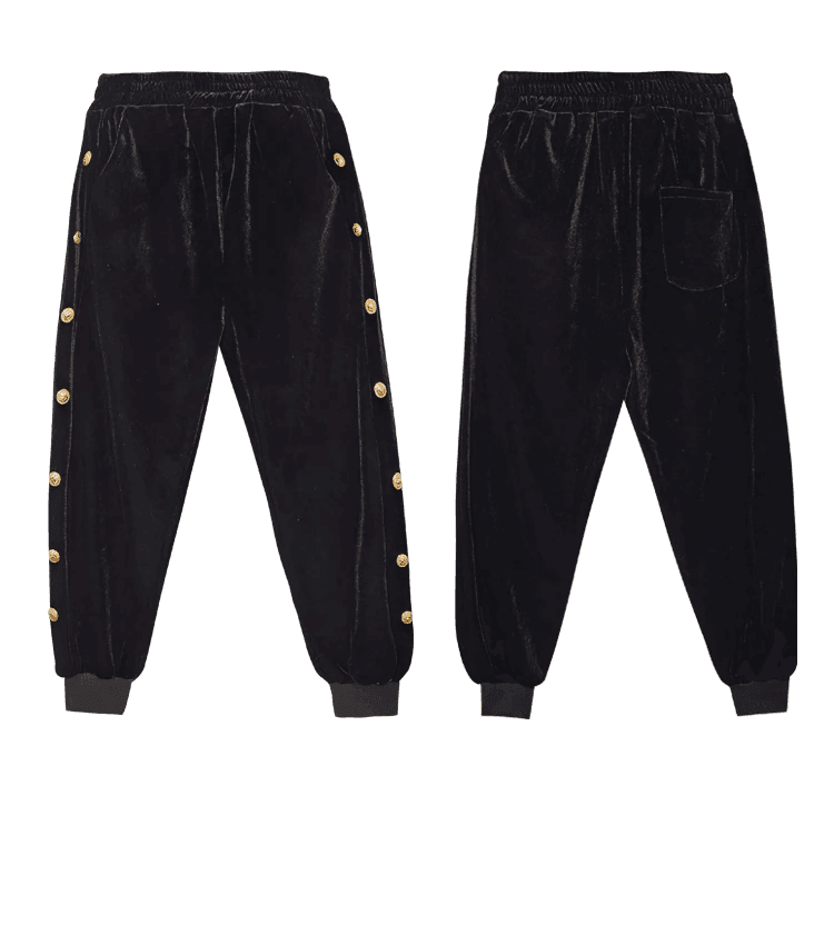 מכנס קטיפה נשי עם גומי בגיזרת סאקי מרהיבה ובשילוב כפתורי זהב הולמים ללוק מנצח - לה איסלה