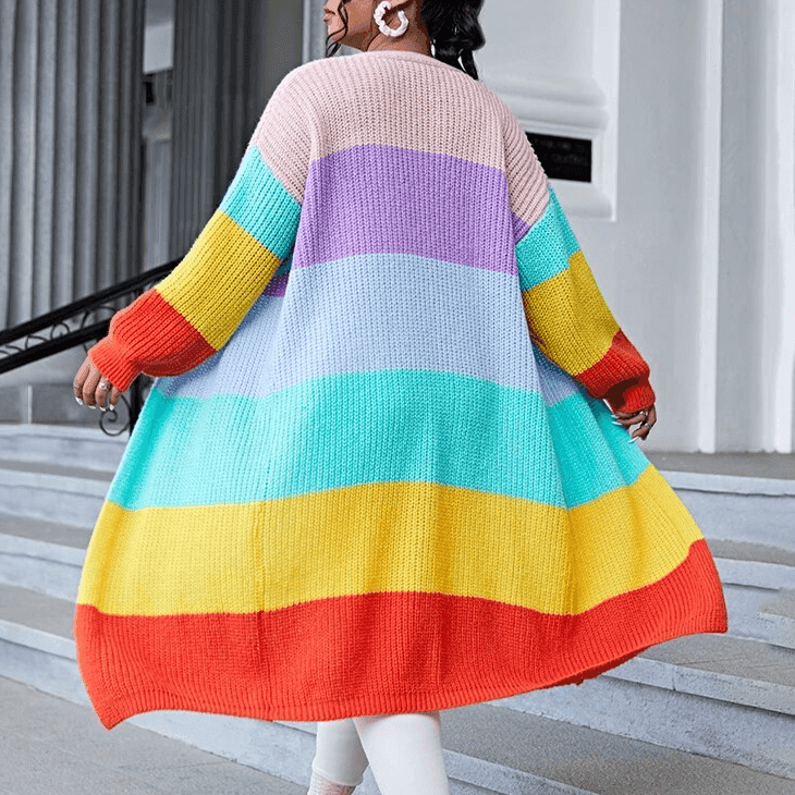 סריג קרדיגן מקסי בשילוב צבעוני מהמם להופעה מרהיבה ביופיה ולנשיות מתפרצת - לה איסלה