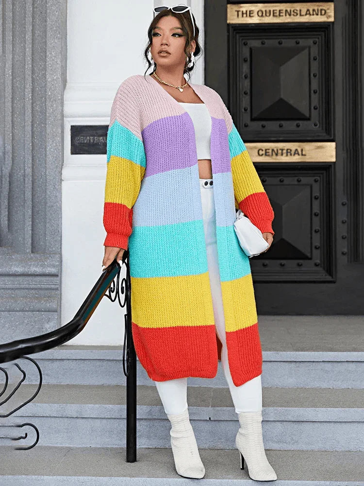 סריג קרדיגן מקסי בשילוב צבעוני מהמם להופעה מרהיבה ביופיה ולנשיות מתפרצת - לה איסלה