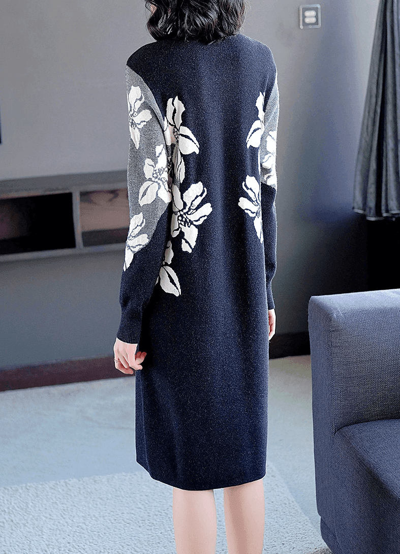 שמלת סריג אותנטית בגיזרה מחמיאה בשילוב פרחים צהובים מרהיבים ללוק משובח - לה איסלה