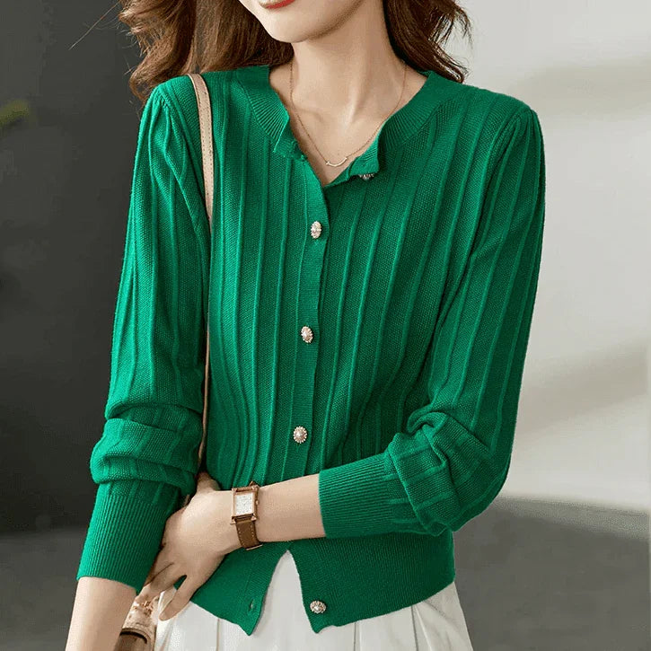 קרדיגן פנינה קצר בצבע ירוק אופנתי ללוק נשי מוקפד ולהופעה אלגנטית - לה איסלה