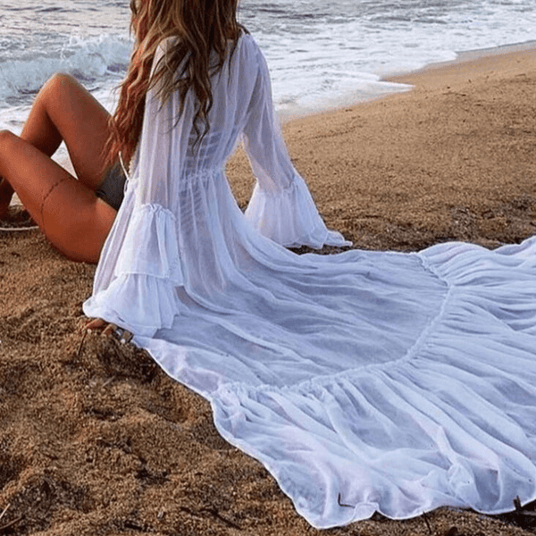 שמלת חוף קלילה מבד שיפון משגע בשילוב תחרה עדינה ללוק נשי ממגנט - לה איסלה 