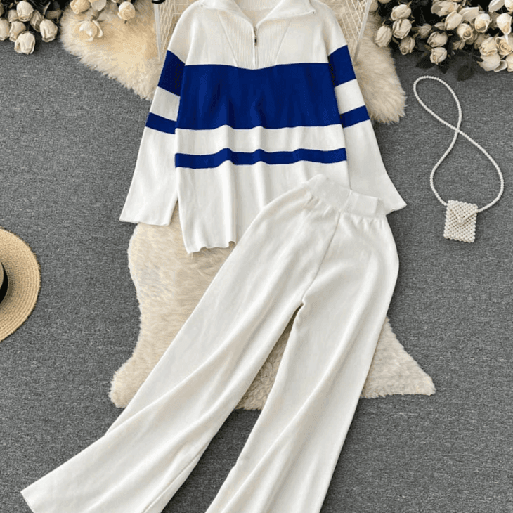 סט סריג של חולצה עם ריץ רץ ומכנס גומי מתרחב ללוק נשי מרהיב - לה איסלה