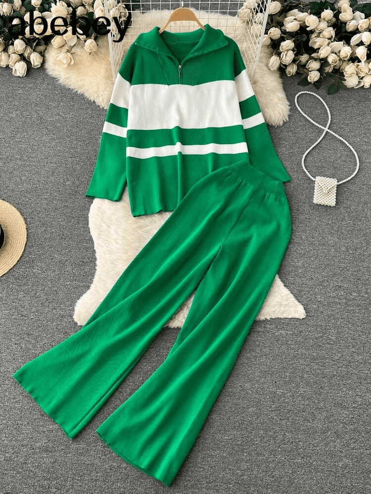 סט סריג של חולצה עם ריץ רץ ומכנס גומי מתרחב ללוק נשי מרהיב - לה איסלה