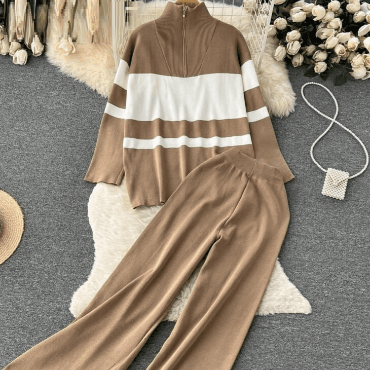 סט סריג של חולצה עם ריץ רץ ומכנס גומי מתרחב ללוק נשי מרהיב - לה איסלה