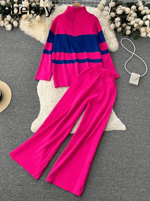 סט סריג של חולצה עם ריץ רץ ומכנס גומי מתרחב ללוק נשי מרהיב - לה איסלה