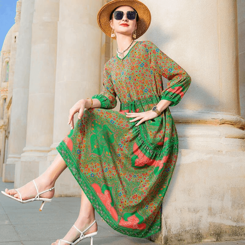 שמלה ירוקה בניחוח איטלקי יוקרתי להופעה נשית נועזת וללוק שתרגישי בו חתיכית - לה איסלה