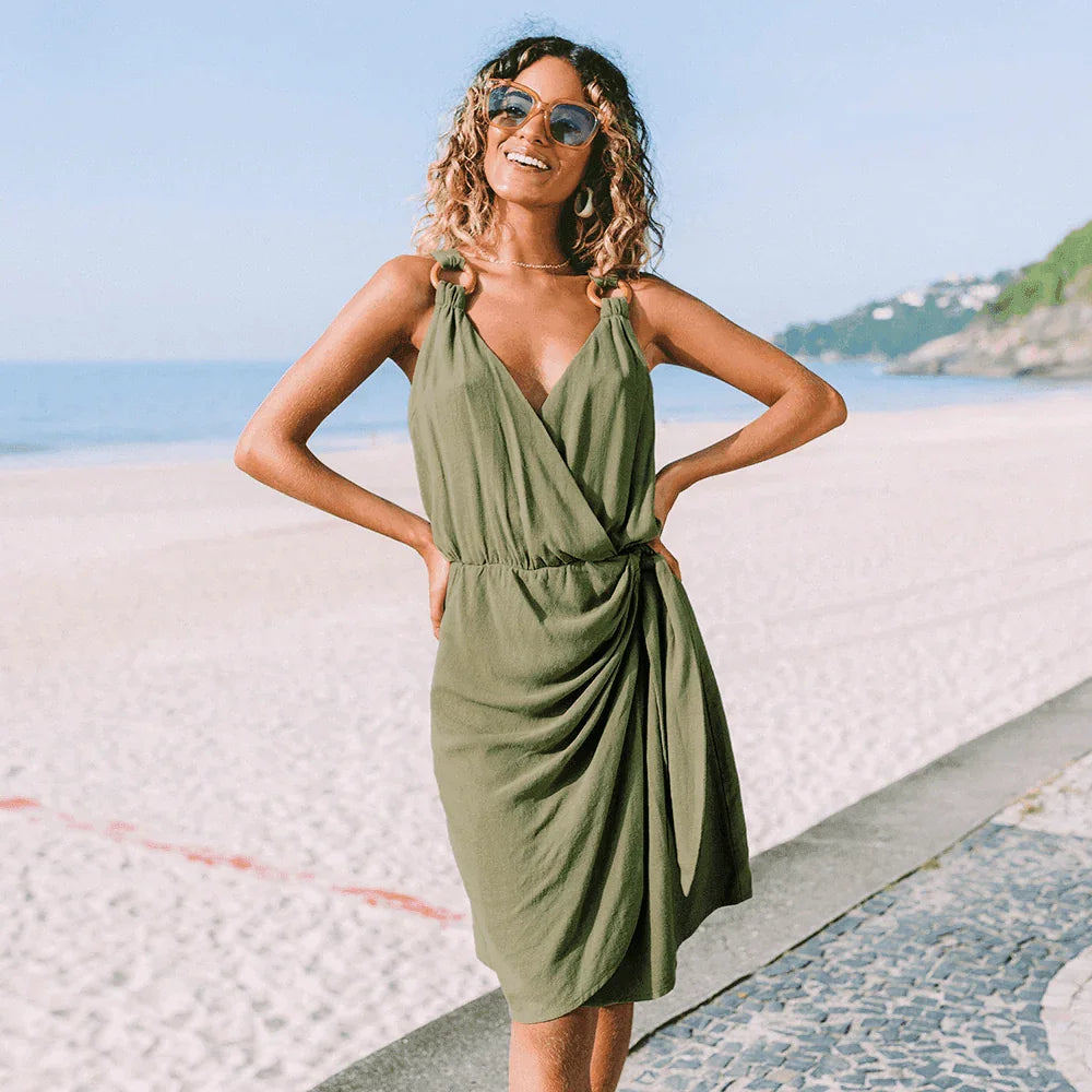 שמלת חוף מבד פשתן מנדף זיעה ללוק קייצי טרנדי ולהופעה מנצחת - לה איסלה