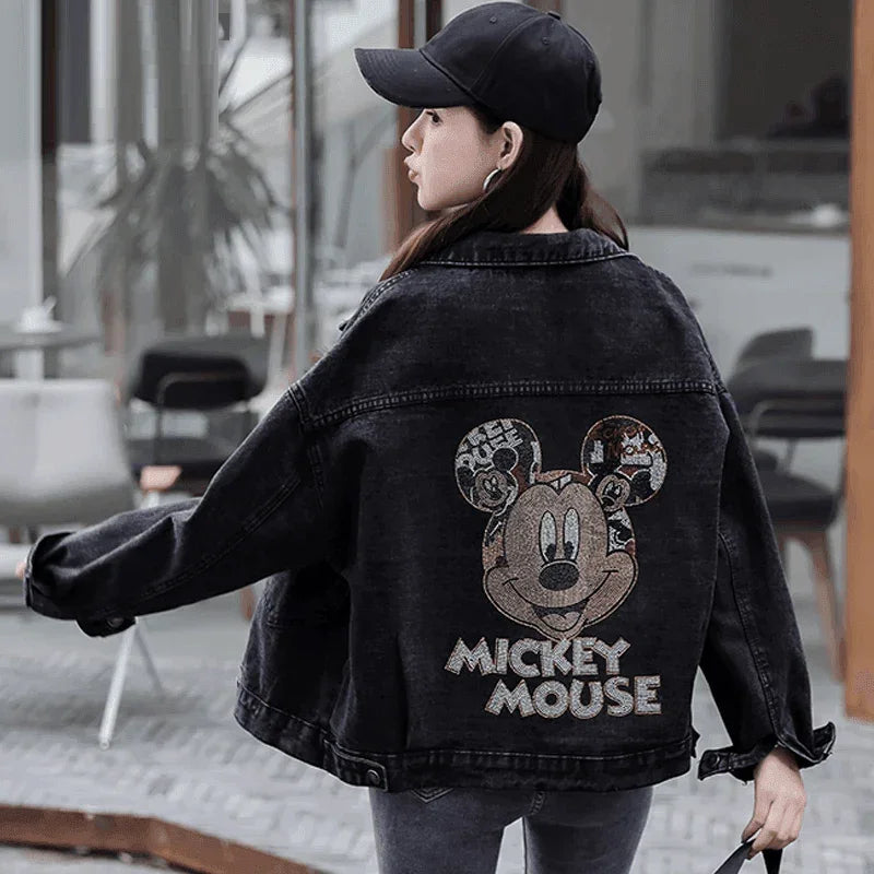 ג'קט ג'ינס משובח בשילוב דמות מיקי מאוס בזרקונים נוצצים ללוק נשי יפייפה - לה איסלה