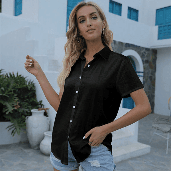 חולצת כותנה מהממת בגיזרה נשית מכופתרת עם צווארון להופעה מרשימה ליום יום - לה איסלה