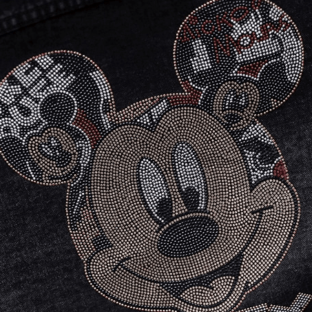 ג'קט ג'ינס משובח בשילוב דמות מיקי מאוס בזרקונים נוצצים ללוק נשי יפייפה - לה איסלה