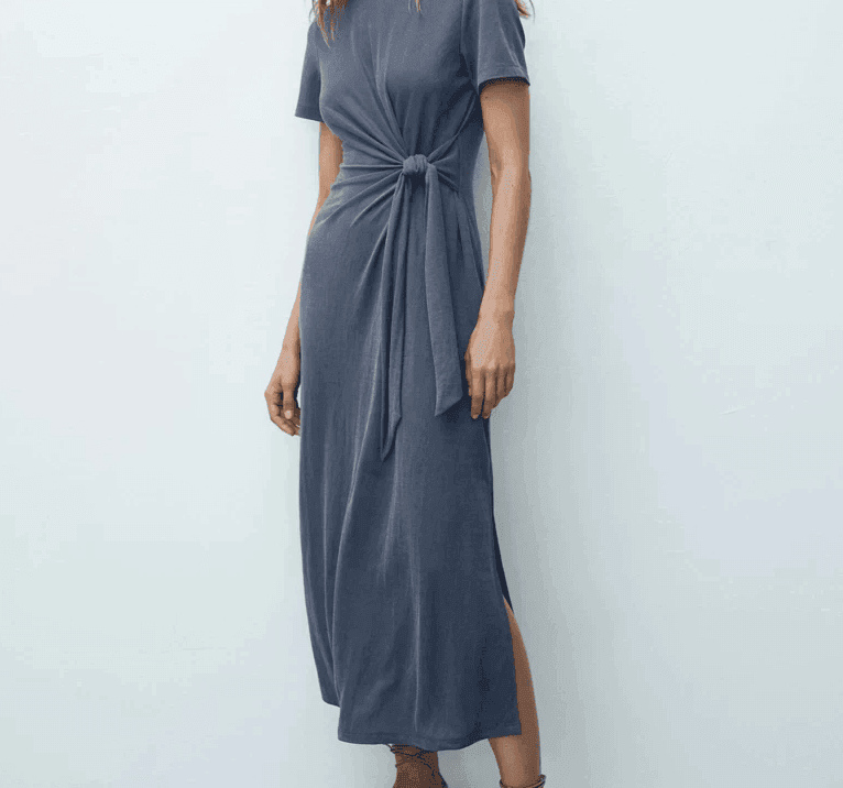 שמלת בייסיק עם שסע נשי בשילוב קשירה מיוחדת להופעה מרהיבה לקיץ - לה איסלה