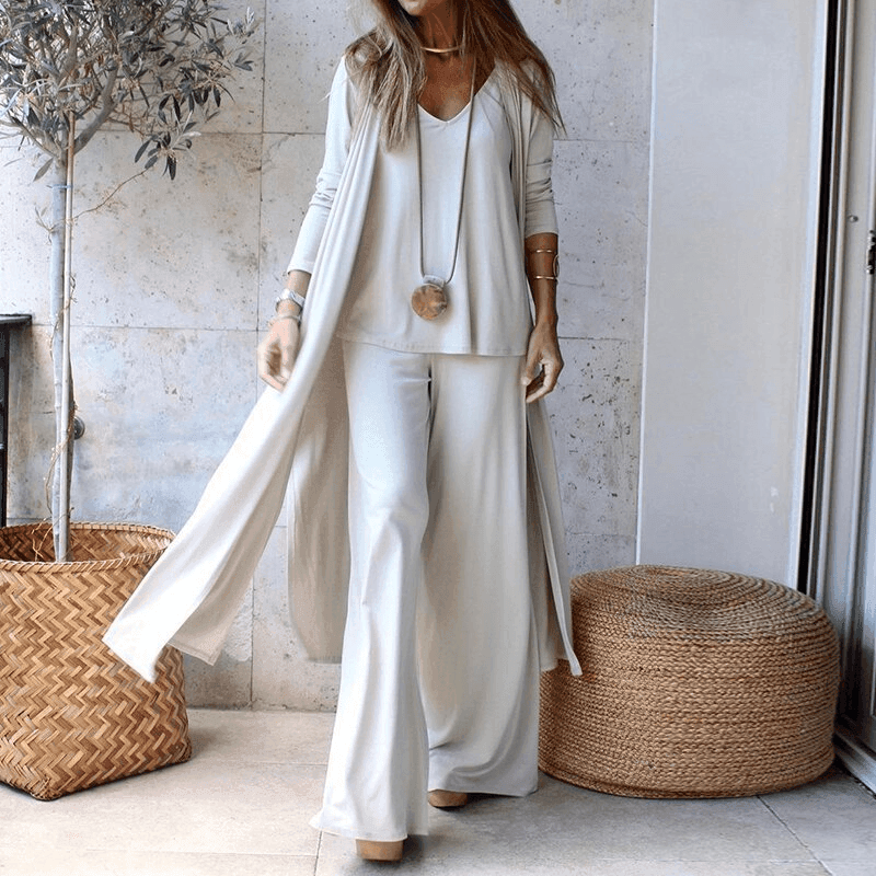 סט מושלם של שלושה חלקים בסיגנון אוברסייז שיקי ללוק נשי קלאסי - לה איסלה