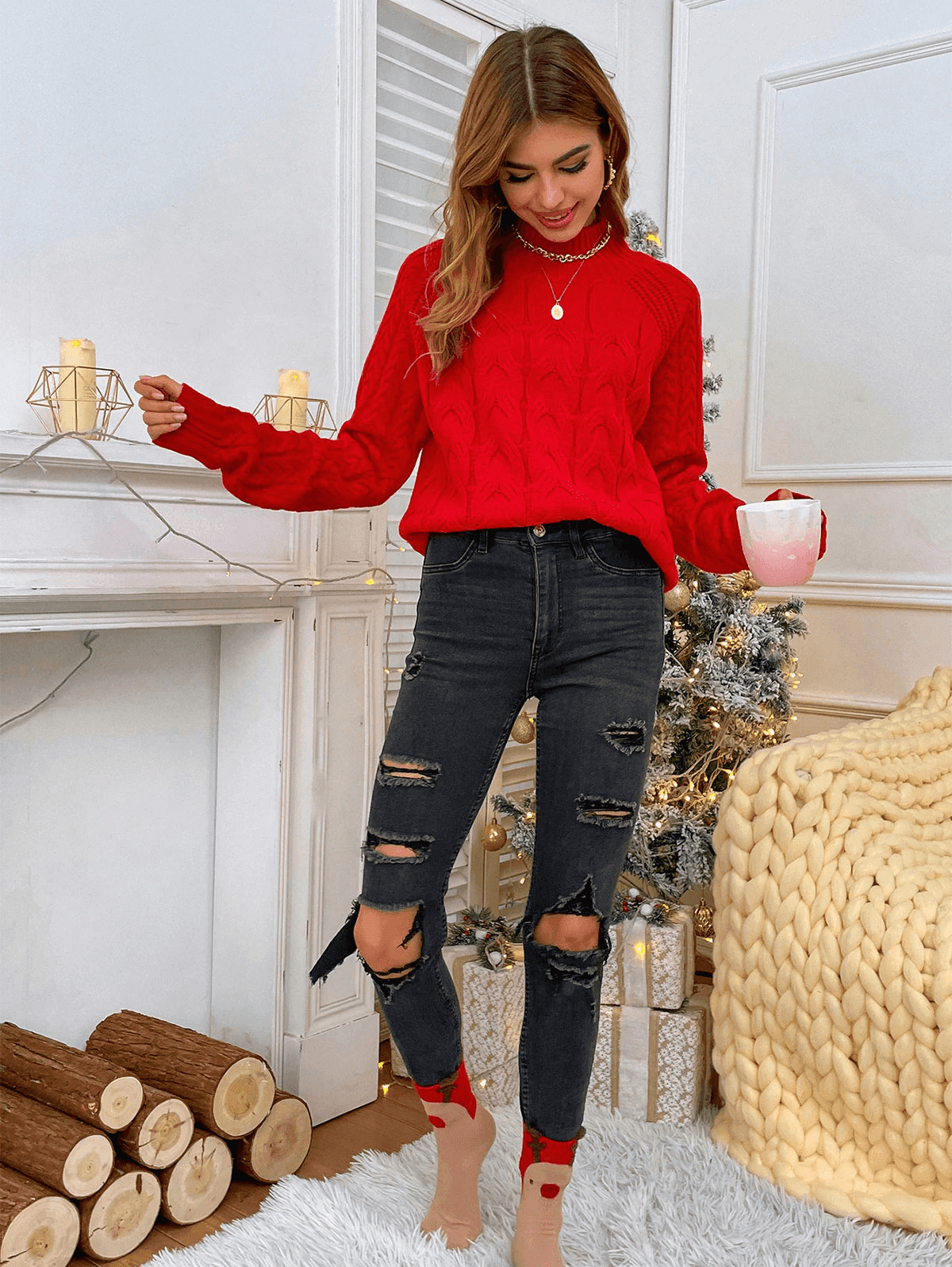 סריג מחמם בסגנון חצי גולף ללוק של אישה נועצת ואמיצה וללוק מושך תשומת לב - לה איסלה