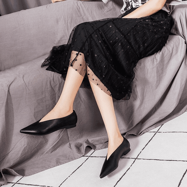 נעל בובה שפיצית מעור מקורי מאטליה להופעה נשית אלגנטית ולהופעה נשית אופנתית - לה איסלה