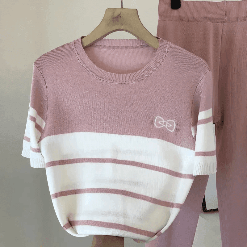 סט קייצי מבד נושם של מעצב מפורטוגל של חולצה ומכנס ארוך להופעה נשית מזמינה - לה איסלה