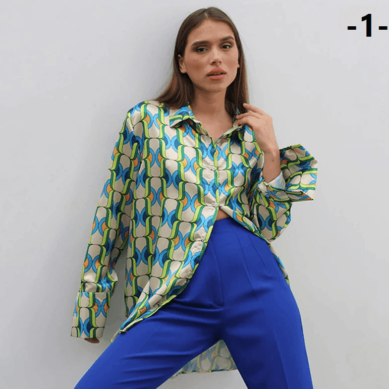 חולצת סטאן מרהיבה ממילאנו בהדפסים צבעוניים ואופנתיים ללוק בסטייל - לה איסלה