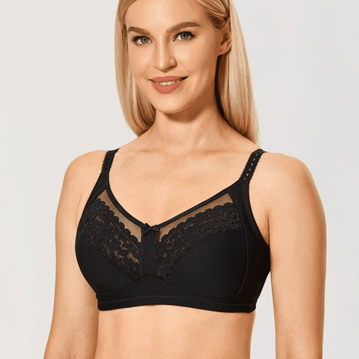 חזיית תחרה פרחונית מכותנה - שחור - לה איסלה