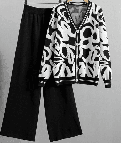 סט מרהיב של סריג קרדיגן בסגנון חייתי עם מכנס לוס גומי להופעה נשית מקסימה - לה איסלה