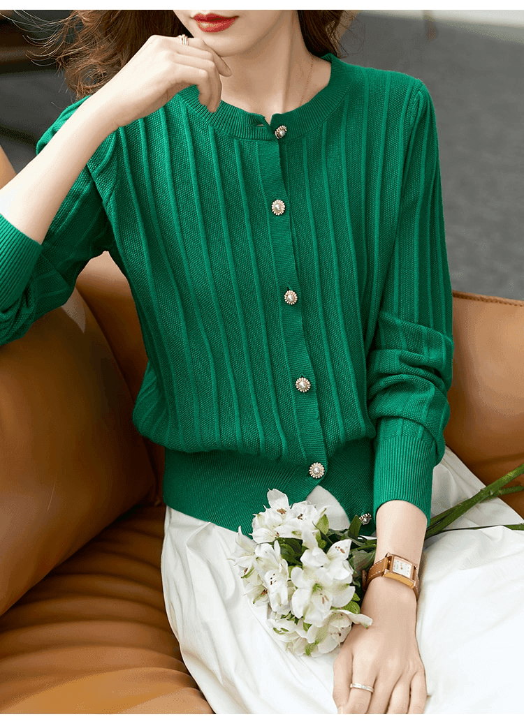 קרדיגן פנינה קצר בצבע ירוק אופנתי ללוק נשי מוקפד ולהופעה אלגנטית - לה איסלה