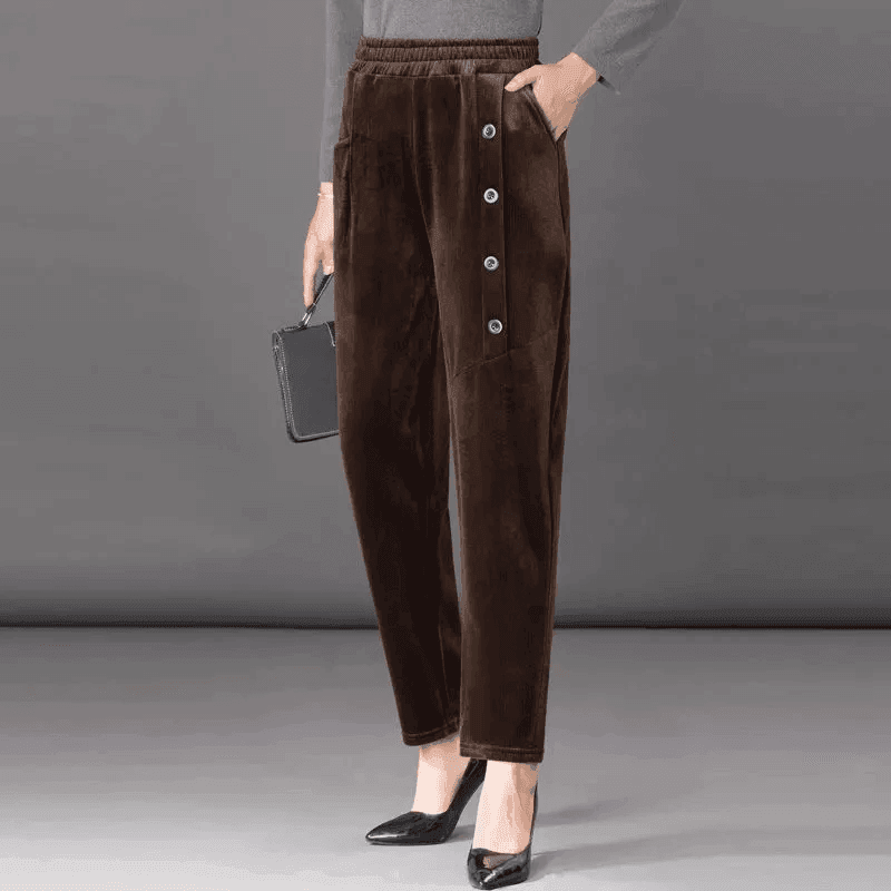 מכנס סטרצ'י מבד קטיפה מחמם בסיגנון לוס מושלם - לה איסלה