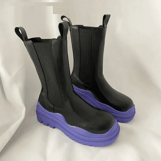 מגפון עור מהפנט ללא ריץ רץ בגימור סוליה צבעונית להופעה נשית מקסימה - לה איסלה