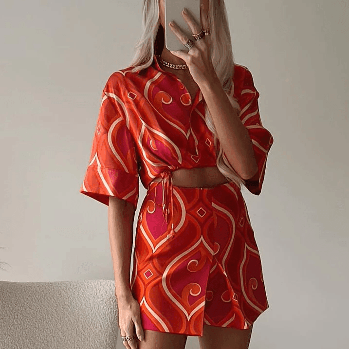 סט מקסים של מכנס וחולצה בגימור גאומטרי בסיגנון 'זארה' ללוק נשי מלא עוצמה ורגש - לה איסלה