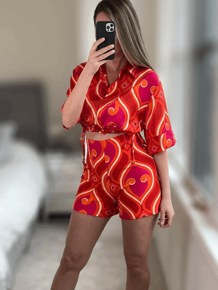 סט מקסים של מכנס וחולצה בגימור גאומטרי בסיגנון 'זארה' ללוק נשי מלא עוצמה ורגש - לה איסלה