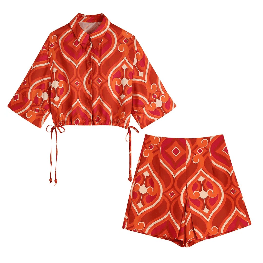 סט מקסים של מכנס וחולצה בגימור גאומטרי בסיגנון 'זארה' ללוק נשי מלא עוצמה ורגש - לה איסלה