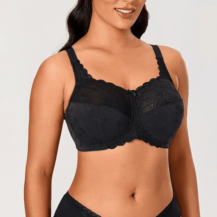 חזיית תחרה רומנטית בכיסוי רשת סיליקון פנימית לאחיזה מלאה ועוטפת - לה איסלה