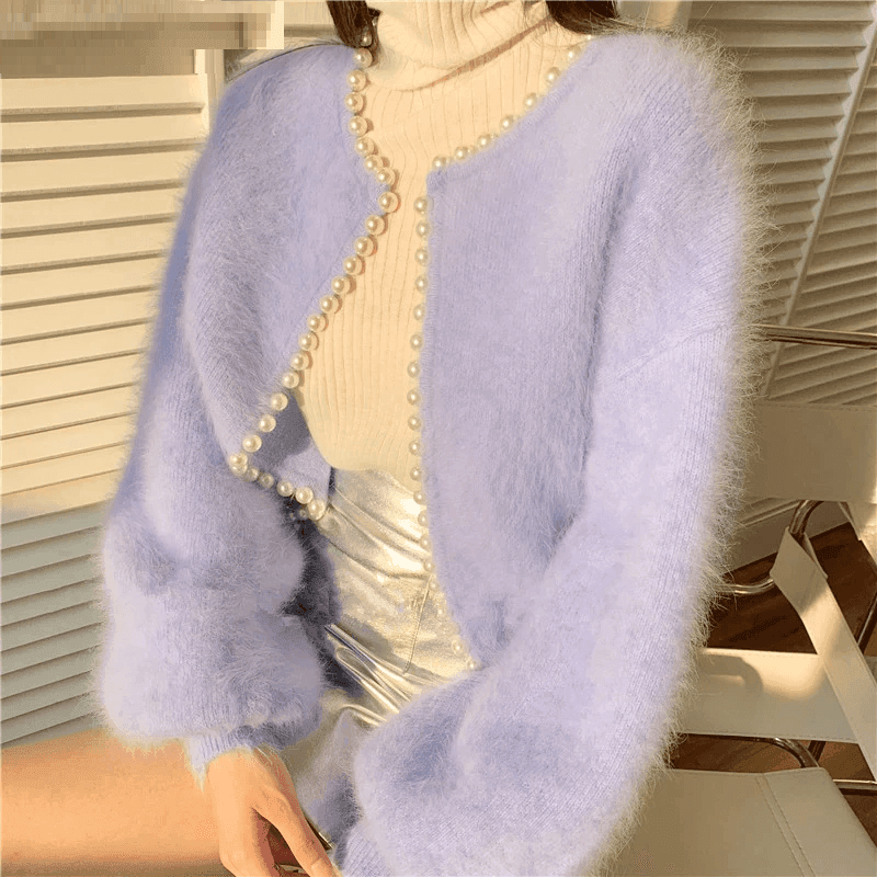 קרדיגן אנגורה מהפנט בשילוב חרוזי פנינה אופנתיים להופעה מרשימה לחורף - לה איסלה