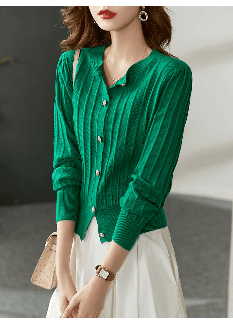 קרדיגן פנינה קצר בצבע ירוק אופנתי ללוק נשי מוקפד ולהופעה אלגנטית - לה איסלה
