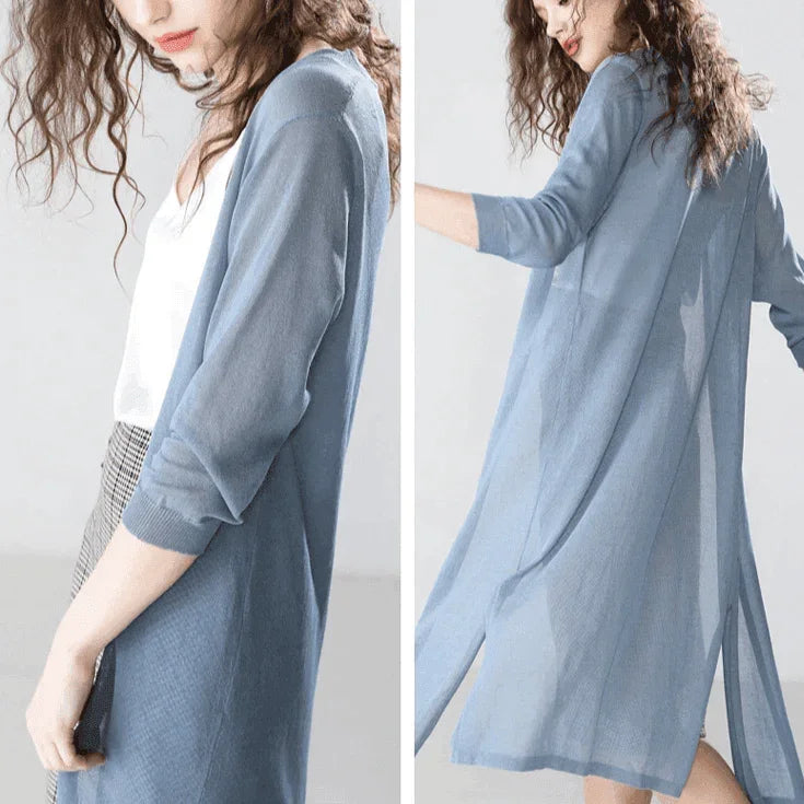 קרדיגן פשתן קליל בגיזרה נשית נשפכת ללוק עדין בגימור שקוף ויפה ללהופעה מהפנטת - לה איסלה