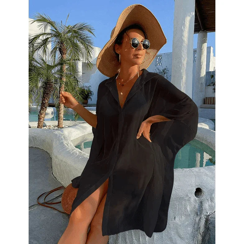 טוניקת חוף משגעת בגיזרה קלילה ונושמת בסיגנון אוברסייז מכופתר ללוק היסטרי - לה איסלה