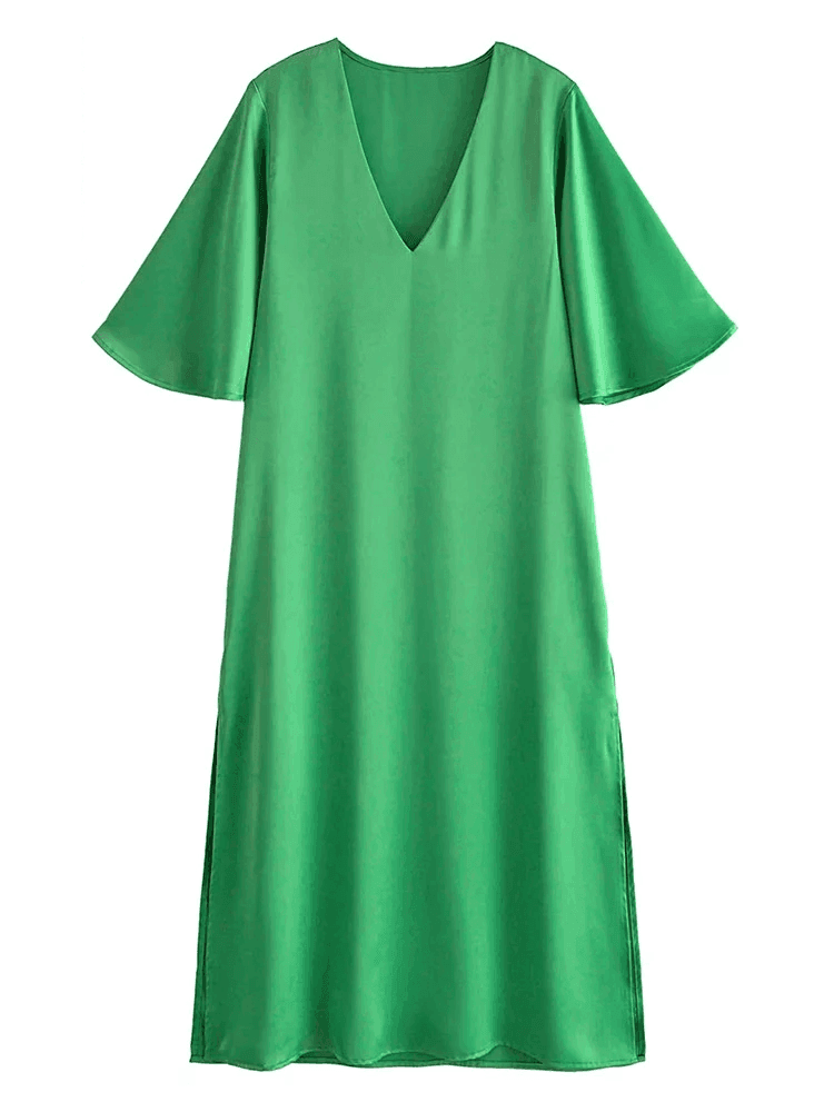 שמלת לוס מושלמת במפתח וי של מעצב איטלקי להופעה נשית עדינה וללוק שייתן לך נוכחות - לה איסלה