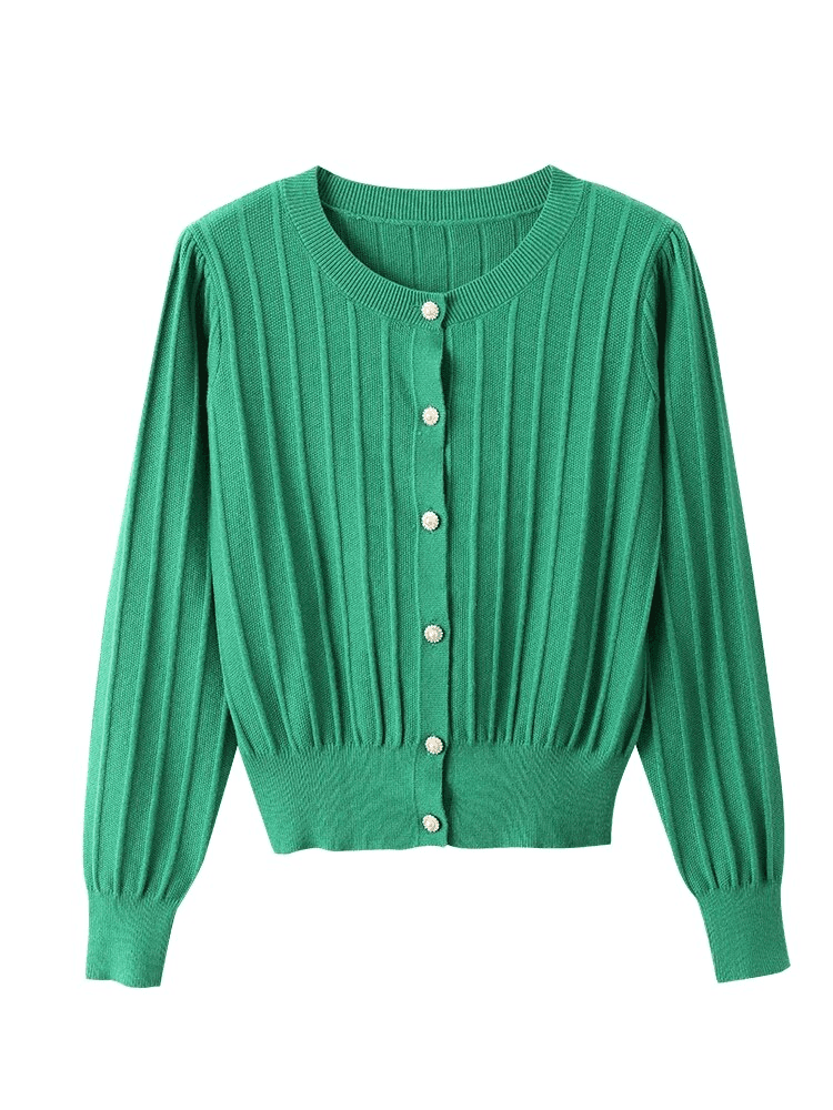 קרדיגן פנינה קצר בצבע ירוק אופנתי ללוק נשי מוקפד ולהופעה אלגנטית - לה איסלה