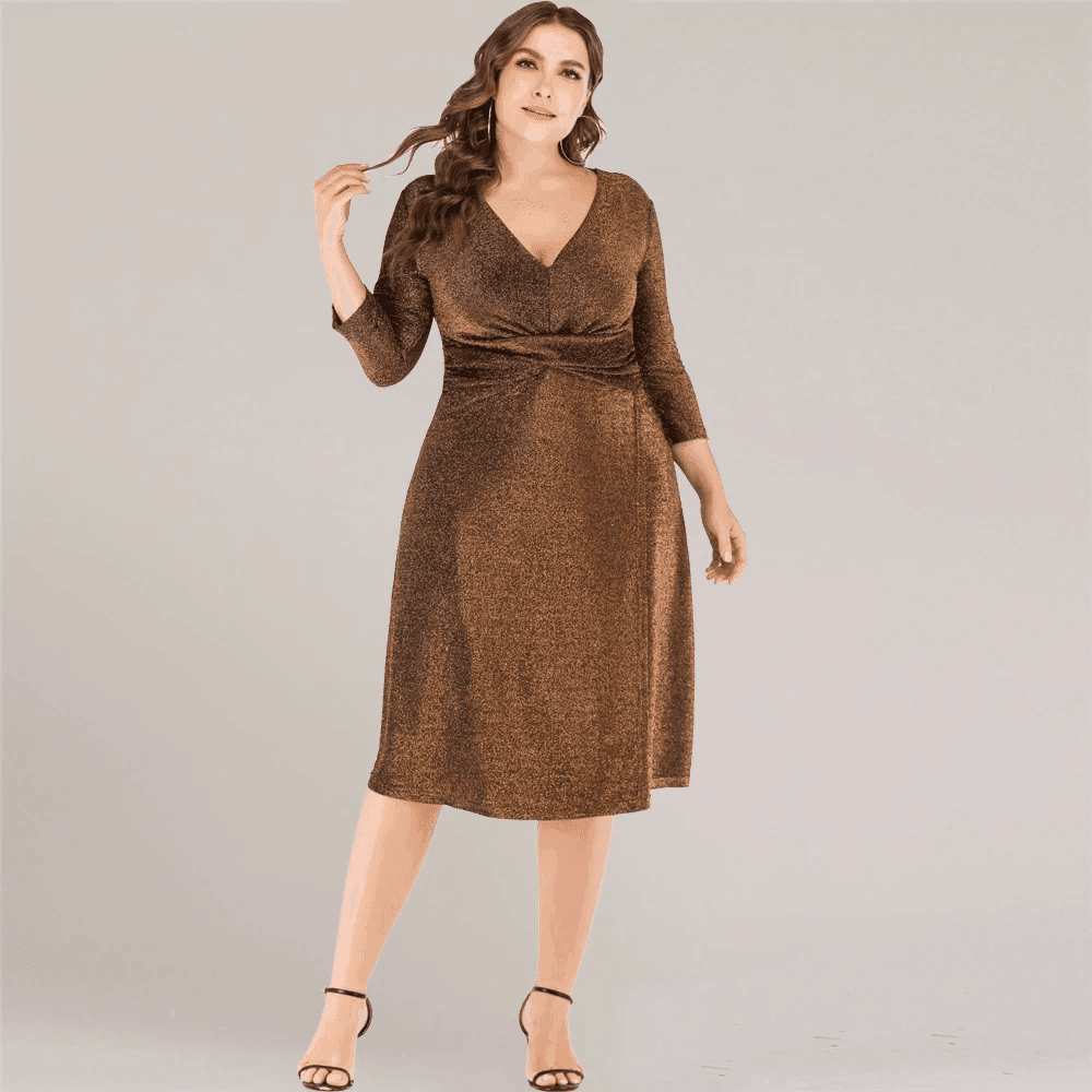 שמלת ערב עונתית בגיזרה נשית נוצצת למידות גדולות בסיגנון איטלקי מרהיב - לה איסלה