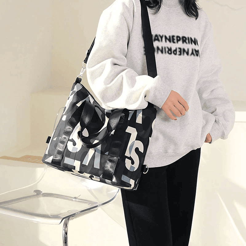 תיק מושלם ליום יום של מעצב אמריקאי בגימור אותיות צבעוני ללוק נשי אופנתי - לה איסלה