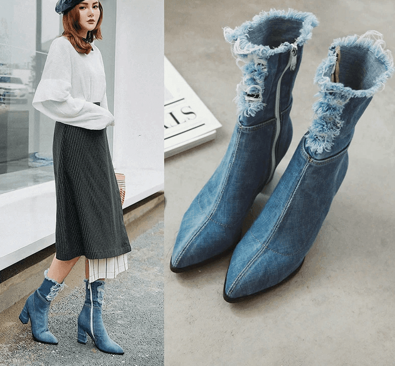 מגפון ג'ינס גבוה בגימור פרווה מפבנים ללוק נשי מברצלונה ולהופעה ממגנטת שלך - לה איסלה