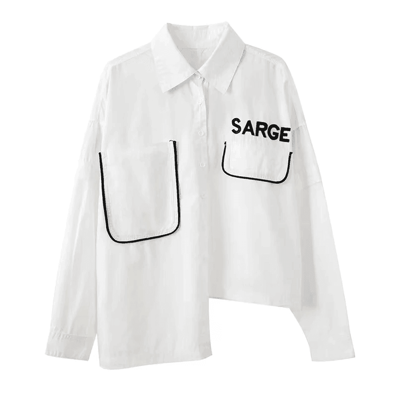 סט מקסים של מכנס דמוי ג'ינס אלסטי בשילוב מכופתרת לבנה אסימטרית ללוק מושלם - לה איסלה