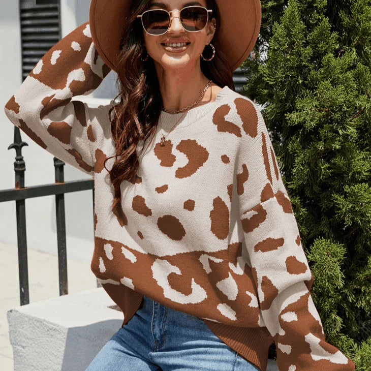 סריג בסגנון מנומר עם שרוולים תפוחים ללוק של אישה בולטת ולהופעה מושלמת - לה איסלה