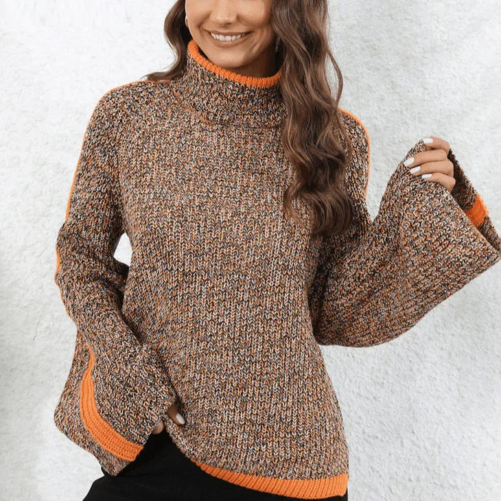 סריג גולף מהמם בשרוולים נשיים תפוחים בשילוב צבעים גאוני ללוק נשי ממגנט - לה איסלה