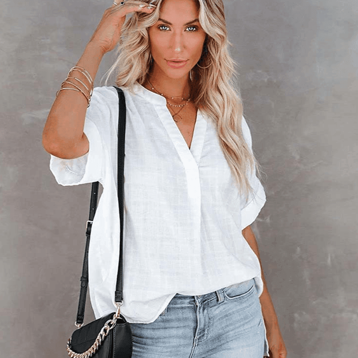 חולצת כותנה בגיזרת וי אוברסייז מבד נושם ללוק נשי לא מתאמץ להופעה נשית יפה - לה איסלה