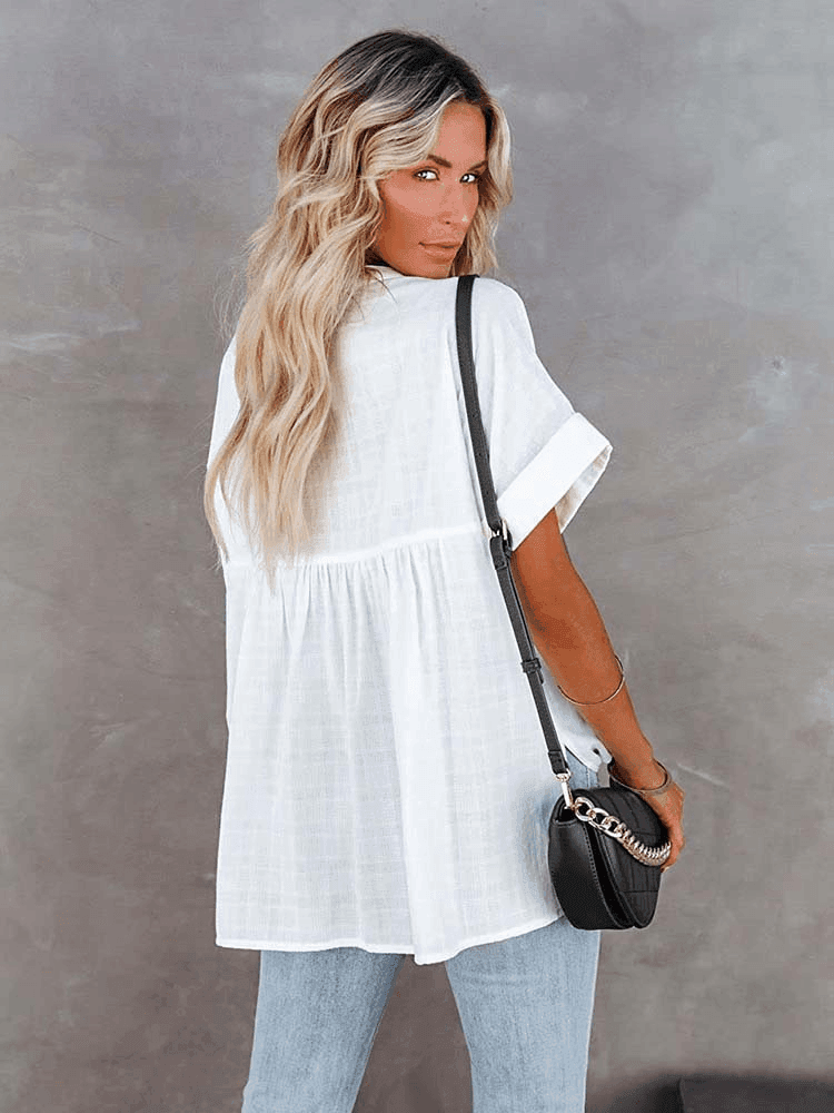 חולצת כותנה בגיזרת וי אוברסייז מבד נושם ללוק נשי לא מתאמץ להופעה נשית יפה - לה איסלה