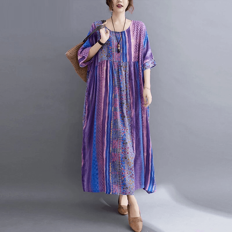 שמלת אוברסייז קלילה לעונת הקיץ בצבעי סגול לילך ללוק של אישה שיודעת לתת הופעה - לה איסלה