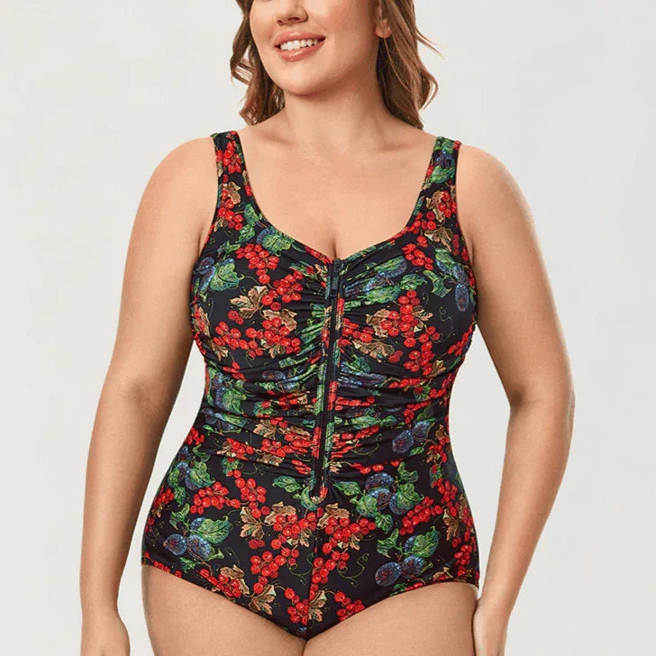 בגד ים שלם של מעצב מפאריז בגימור ריץ רץ קידמי ללוק של אישה אמיצה עם נוכחות חזקה - לה איסלה