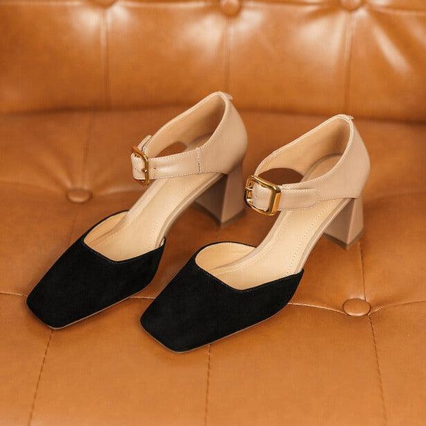 נעלי עקב רטרו מעור בשילוב רצועה נשית מושלמת ללוק של אישה קייצית לוהטת - לה איסלה