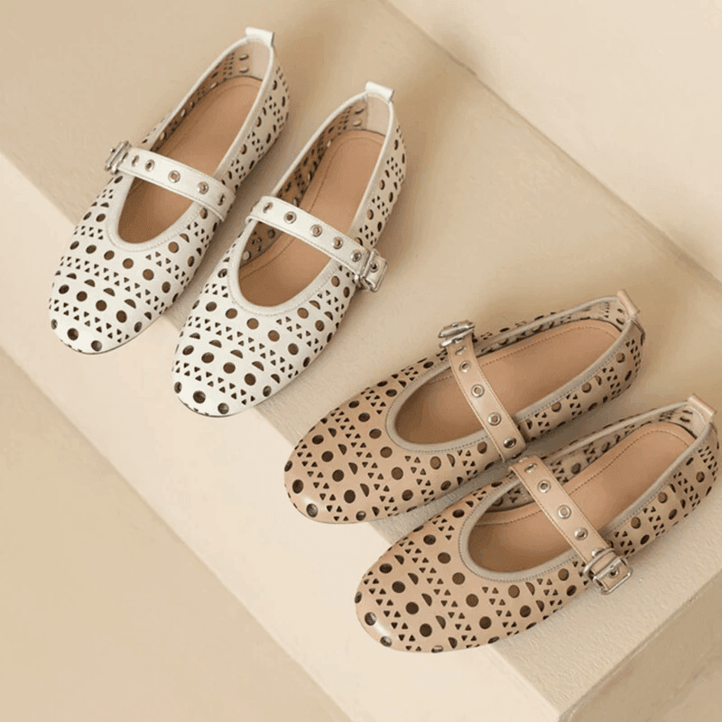 נעלי בובה מרשת מעור מקורי בגימור איטלקי משובח להופעה נשית מגניבה ומדוייקת - לה איסלה 