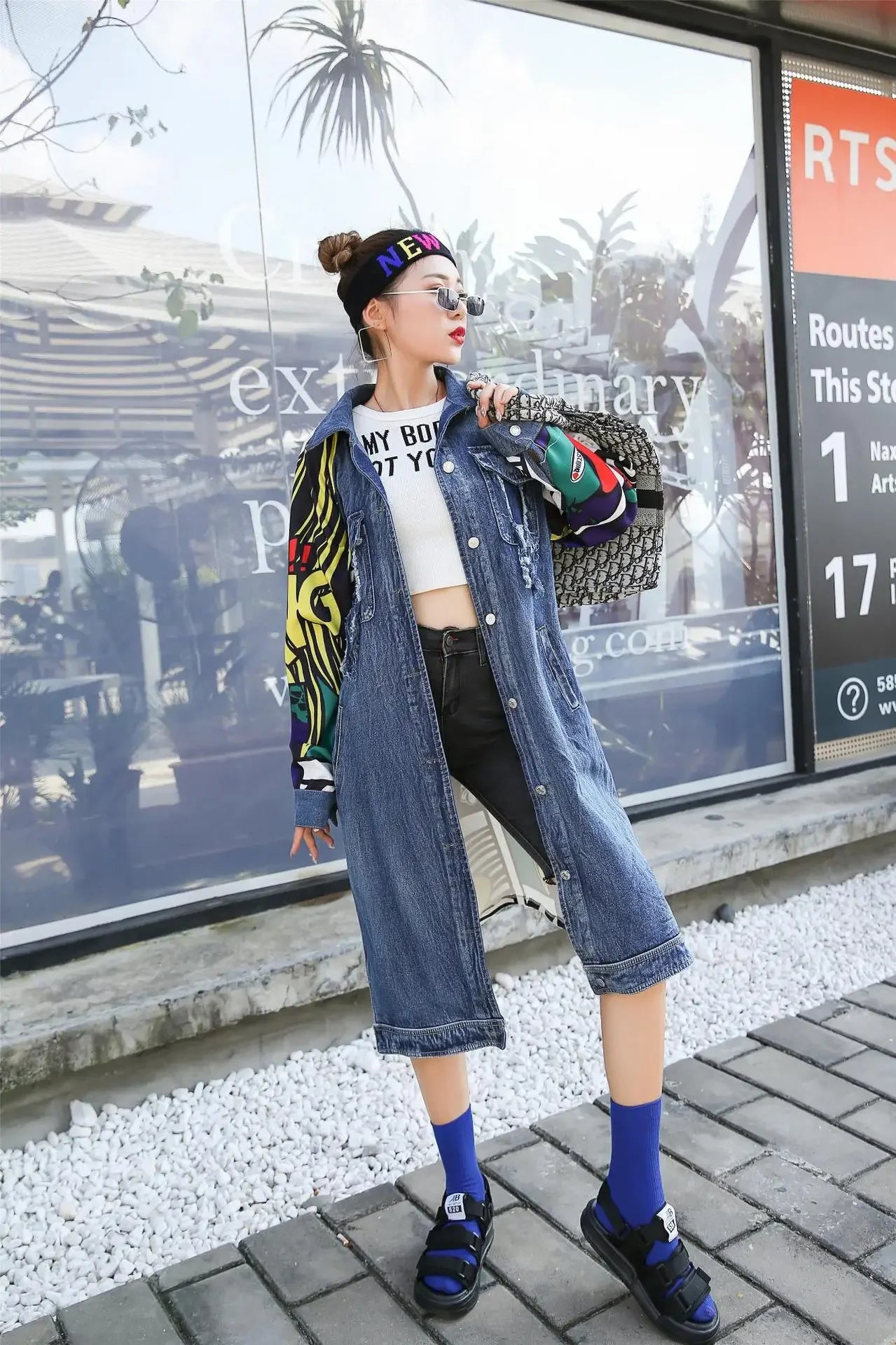 ג'קט קוריאני מג'ינס בגימור הדפס קומיקס אופנתי להופעה נשית בולטת